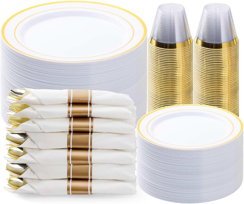 BESTVIP Gold Plastic Dinnerware