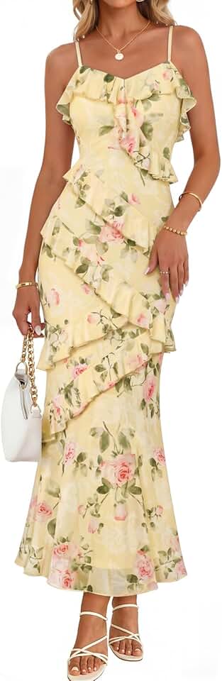 MEROKEETY Floral Maxi Dress