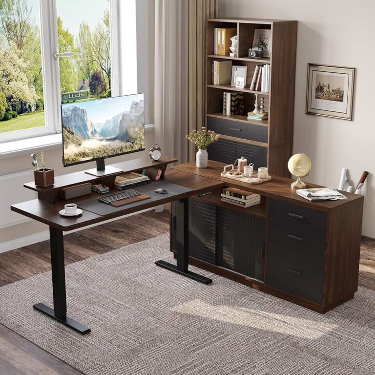 ONBRILL Home Office Furniture Set Review: The Complete Walnut Standing Desk, File Cabinet & Bookshelf Solution!