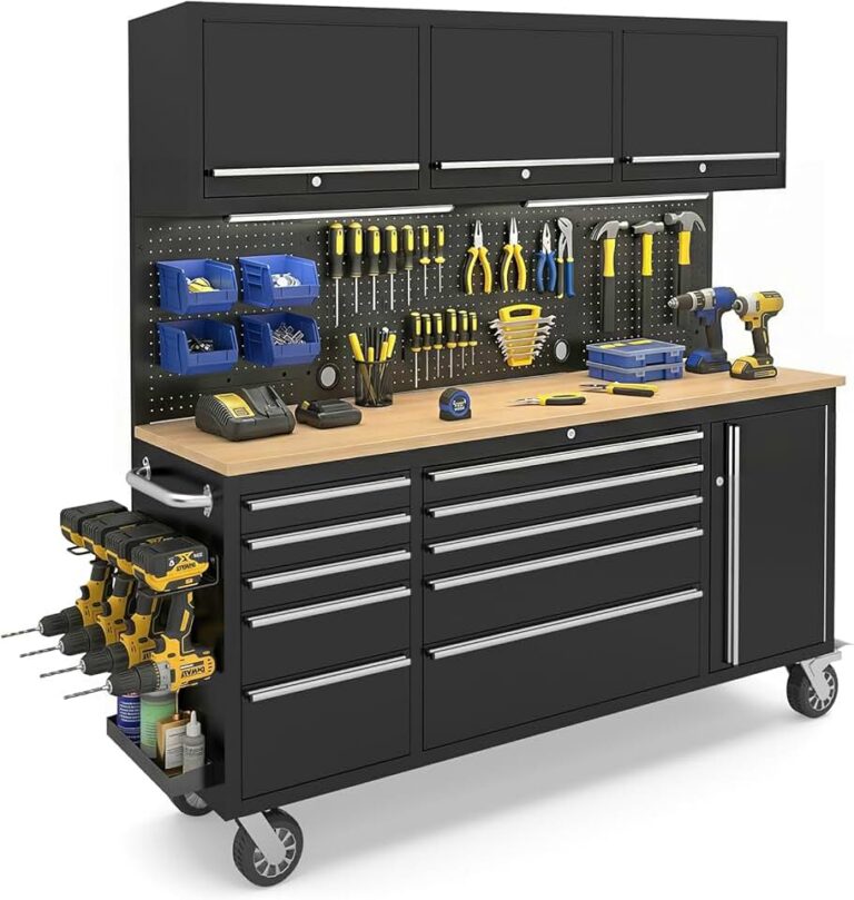 Ultimate 72″ Rolling Tool Chest Review: Garage Workbench with 10 Drawers & Lights